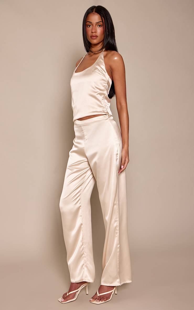 Champagne Pantalon Large Taille Mi-haute En Satin Ensemble Coordonné Tall