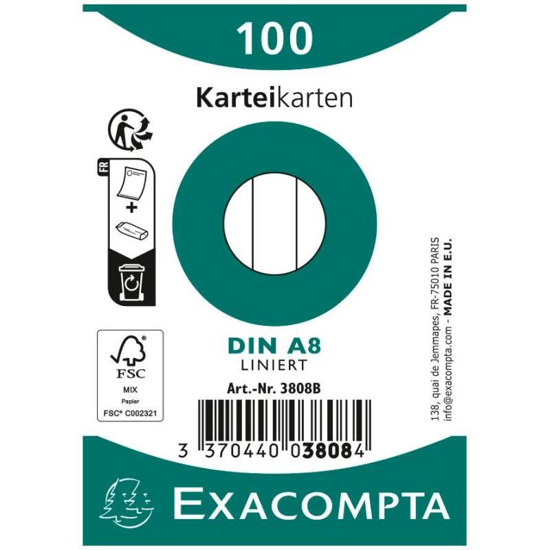 Paquet 100 fiches sous film - bristol ligné non perforé 55x74mm - Blanc