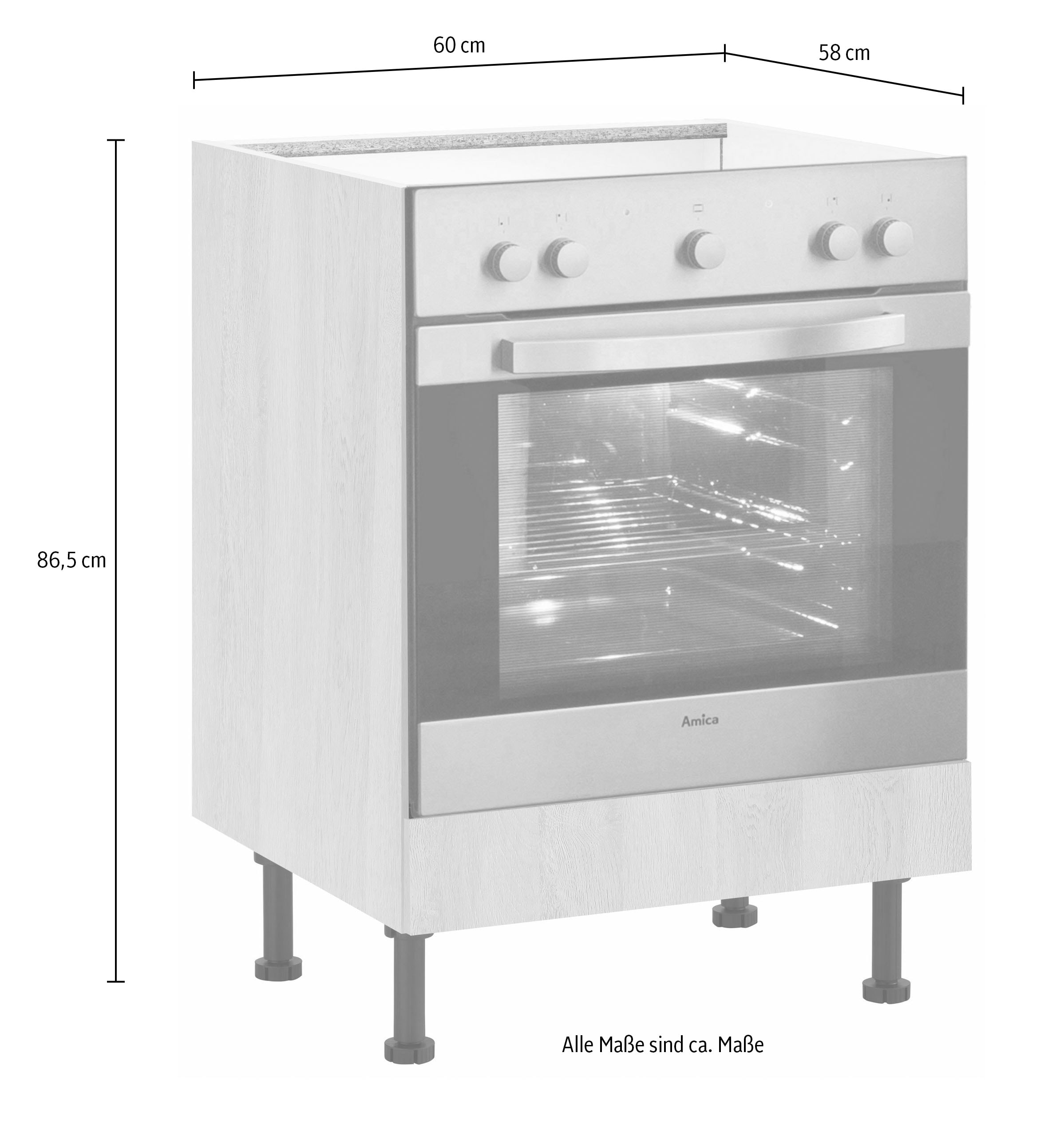 wiho Küchen Herdumbauschrank »Nisos« 60 cm breit, mit verstellbaren Füssen, ohne Arbeitsplatte