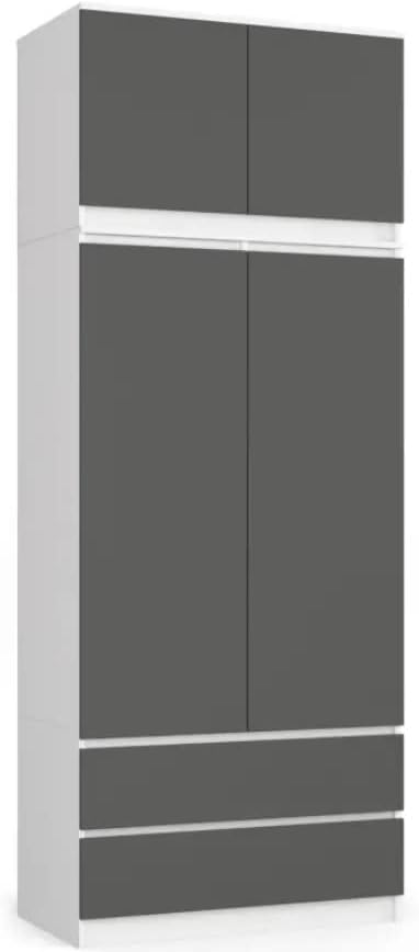 BDW Kleiderschrank mit 4 Türen, 4 Einlegeböden, Kleiderbügel, 2 Schubladen - Aufbewahrungsschrank - Moderner Schrank für das Schlafzimmer Wohnzimmer Diele - 234x90x51cm - Weiß/Grau