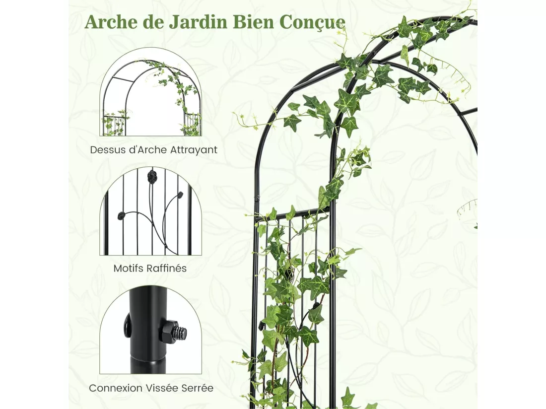 Arche de Jardin de 220 cm avec 2 Bacs Jardinière et Treillis, Pergola avec Tubes Métalliques Portail Verrouillable, Décoration pour Mariage Fête