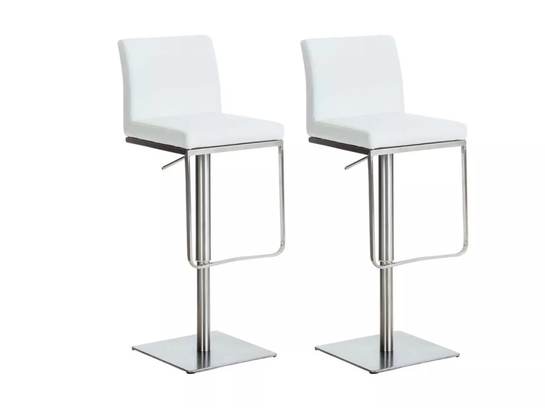 Lot de 2 Tabouret de bar - Similicuir & Acier inoxydable - Blanc - Panama