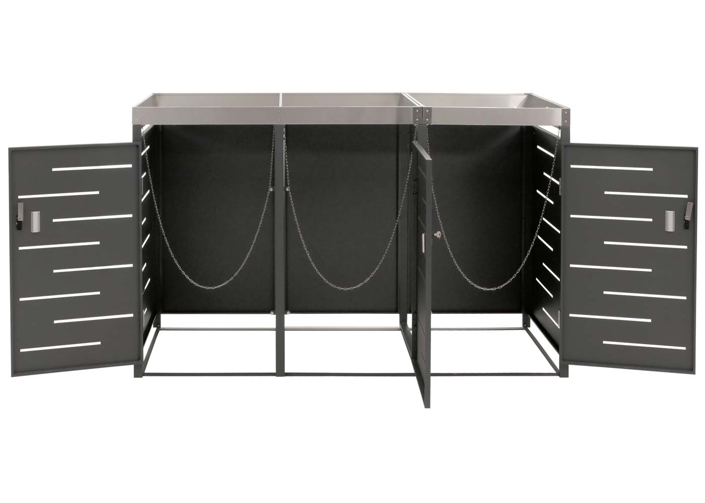 3er-Mülltonnenverkleidung MCW-H40, Mülltonnenbox, Pflanzkasten Edelstahl-Metall-Kombi 78kg 125x198x84cm erweiterbar