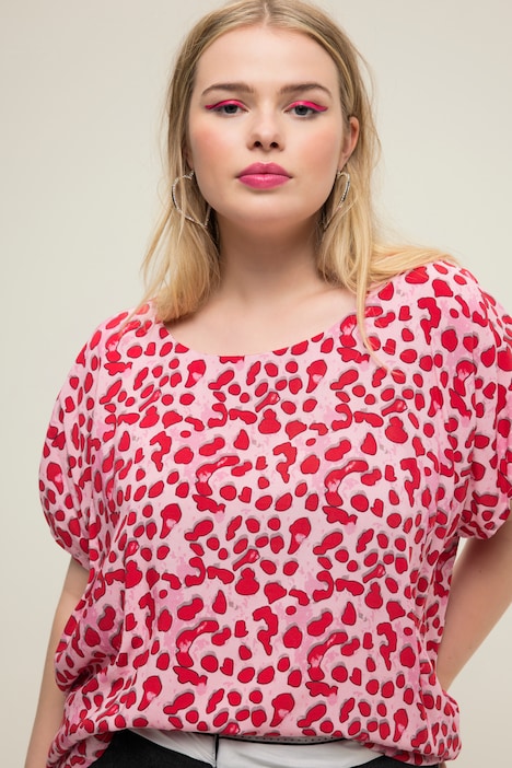 Blusenshirt, oversized, Color Leo, Rundhals