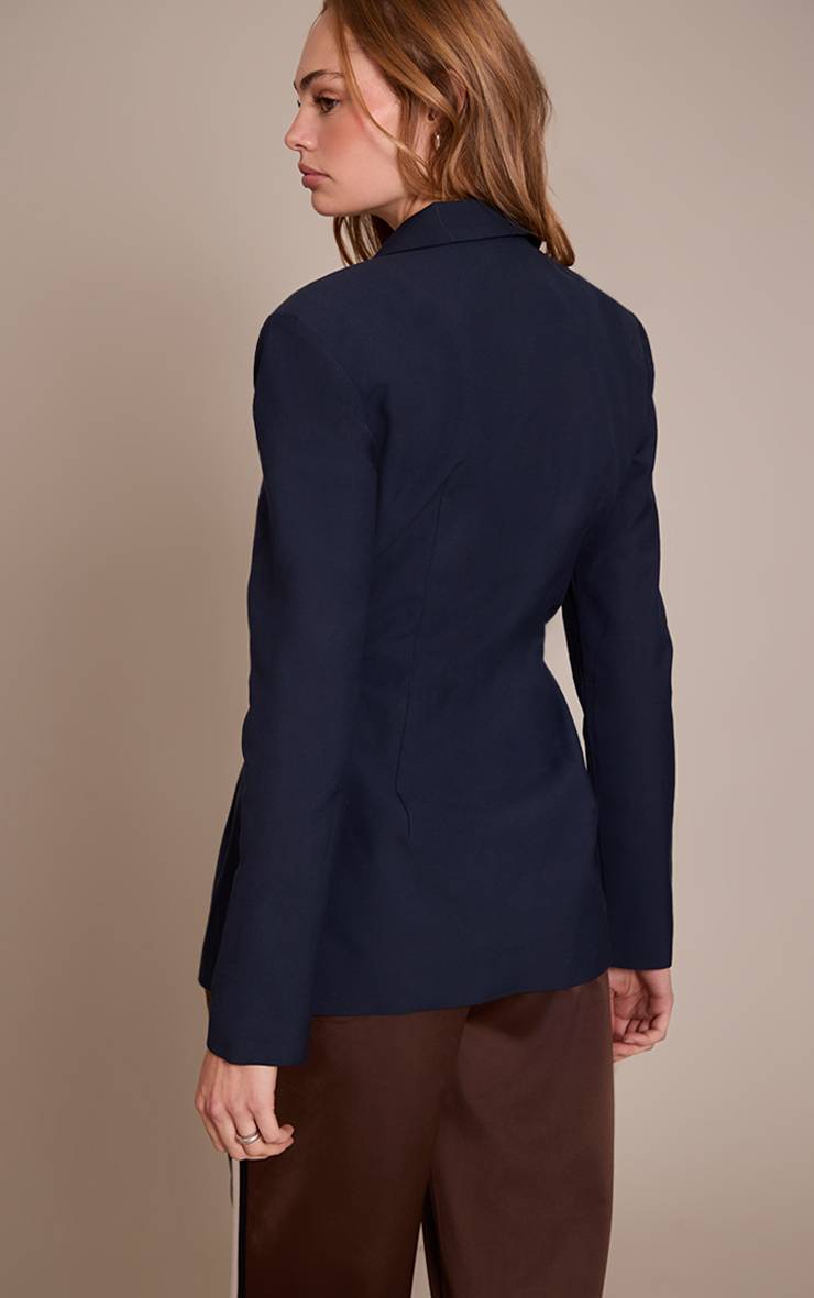 Bleu Marine Blazer Cintré Bleu Marine À Double Zip