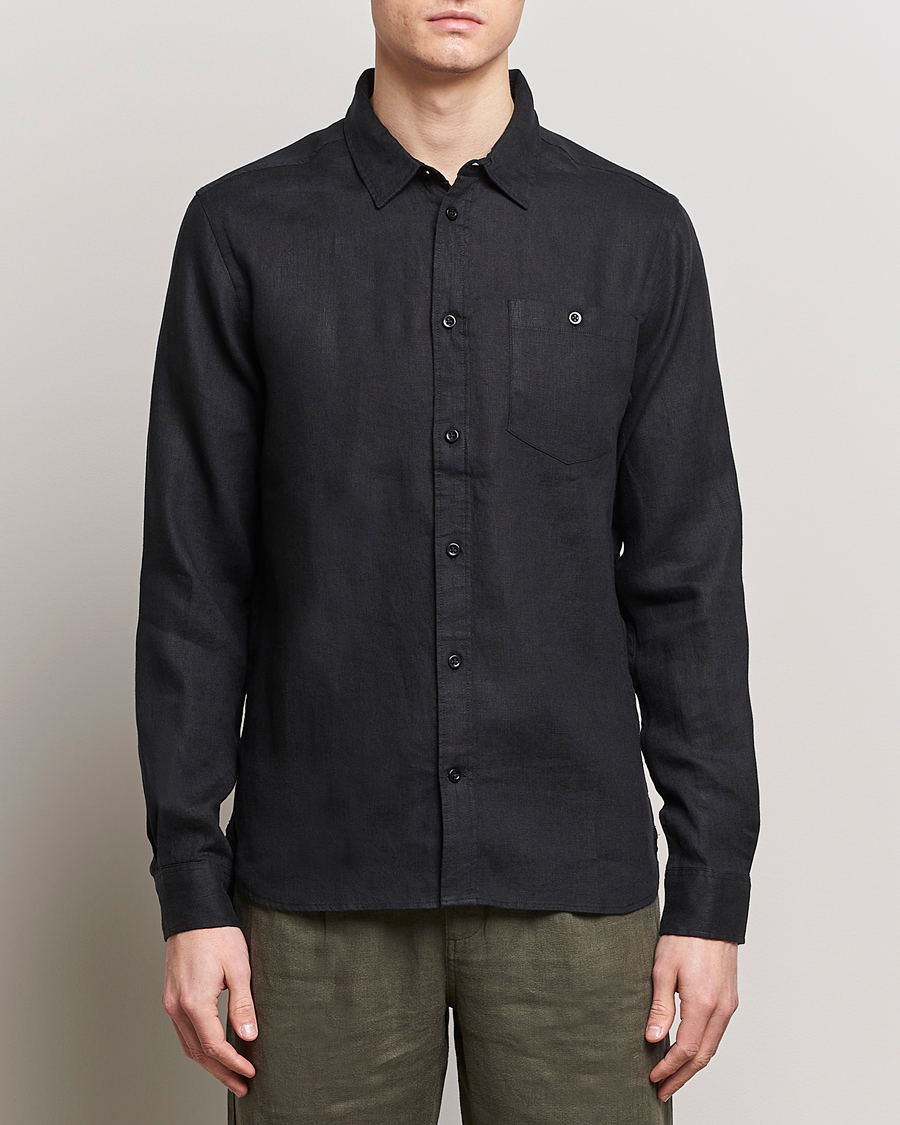 KnowledgeCotton Apparel Regular Linen Shirt Black