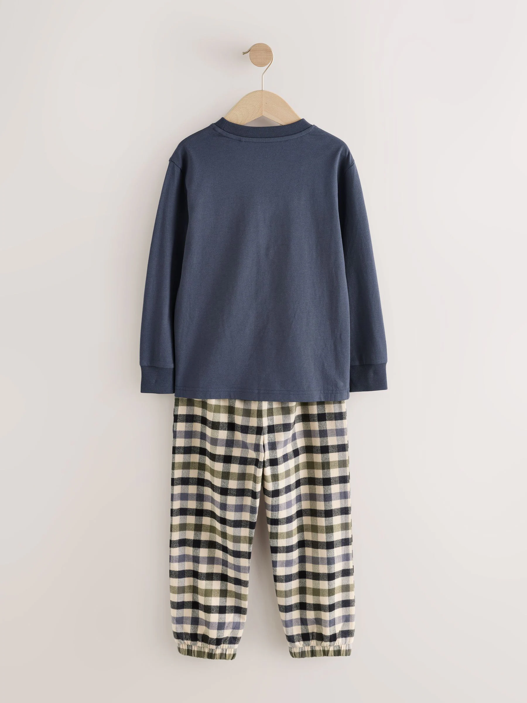 Blauw/groen voertuig - Set van 2 geweven geruite pyjama's met lange mouwen (3-16jr)