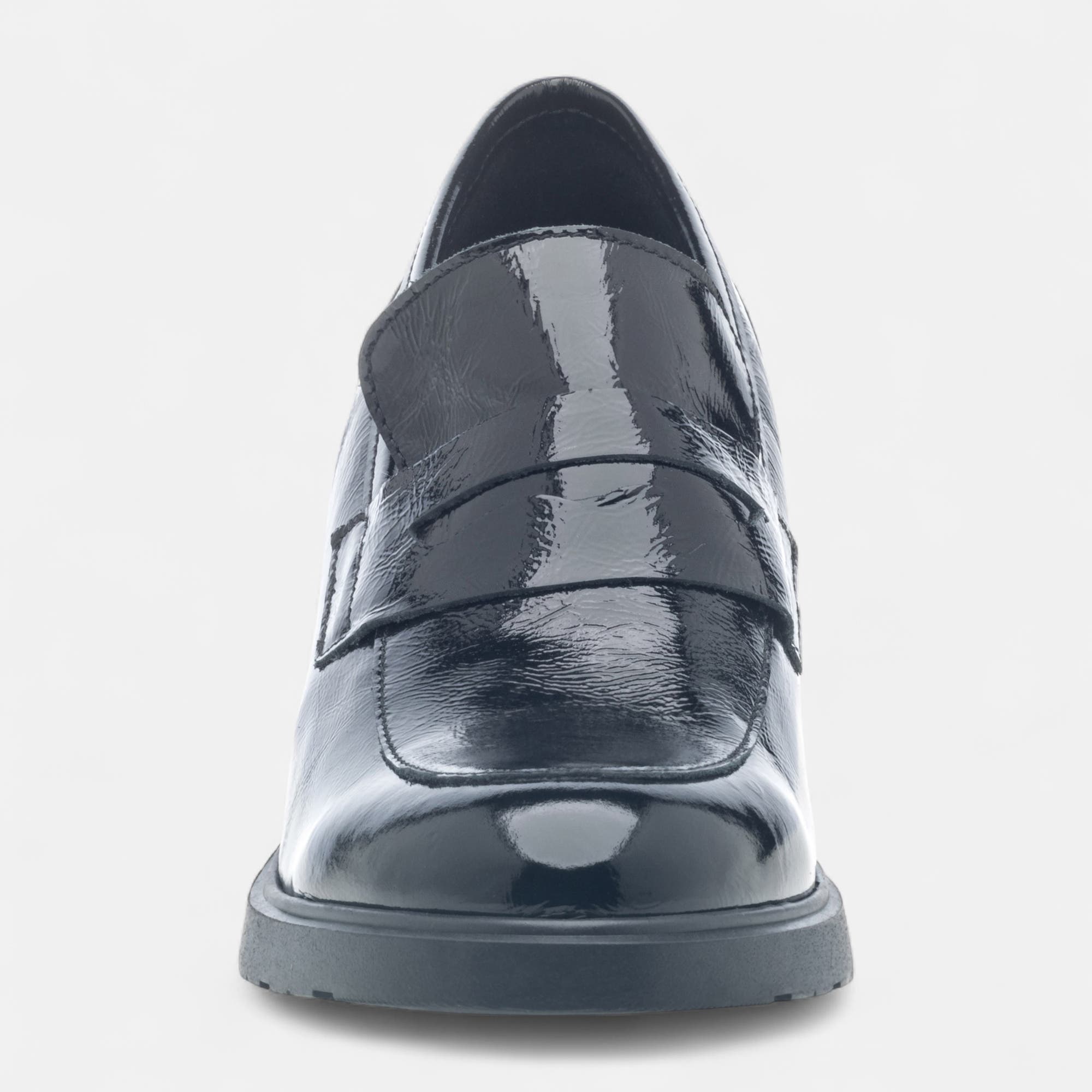 Mocassins à talon Femme en cuir noir vernis