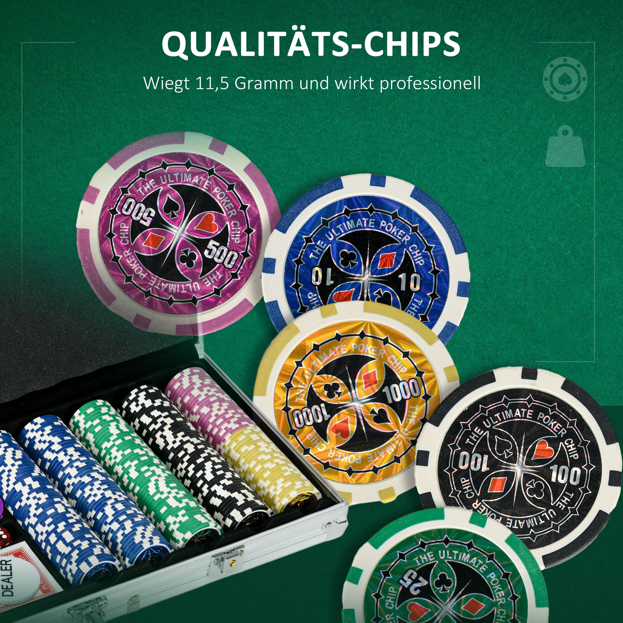 SPORTNOW Pokerkoffer mit 500 Chips silber 56L x 23,5B x 6,5H cm