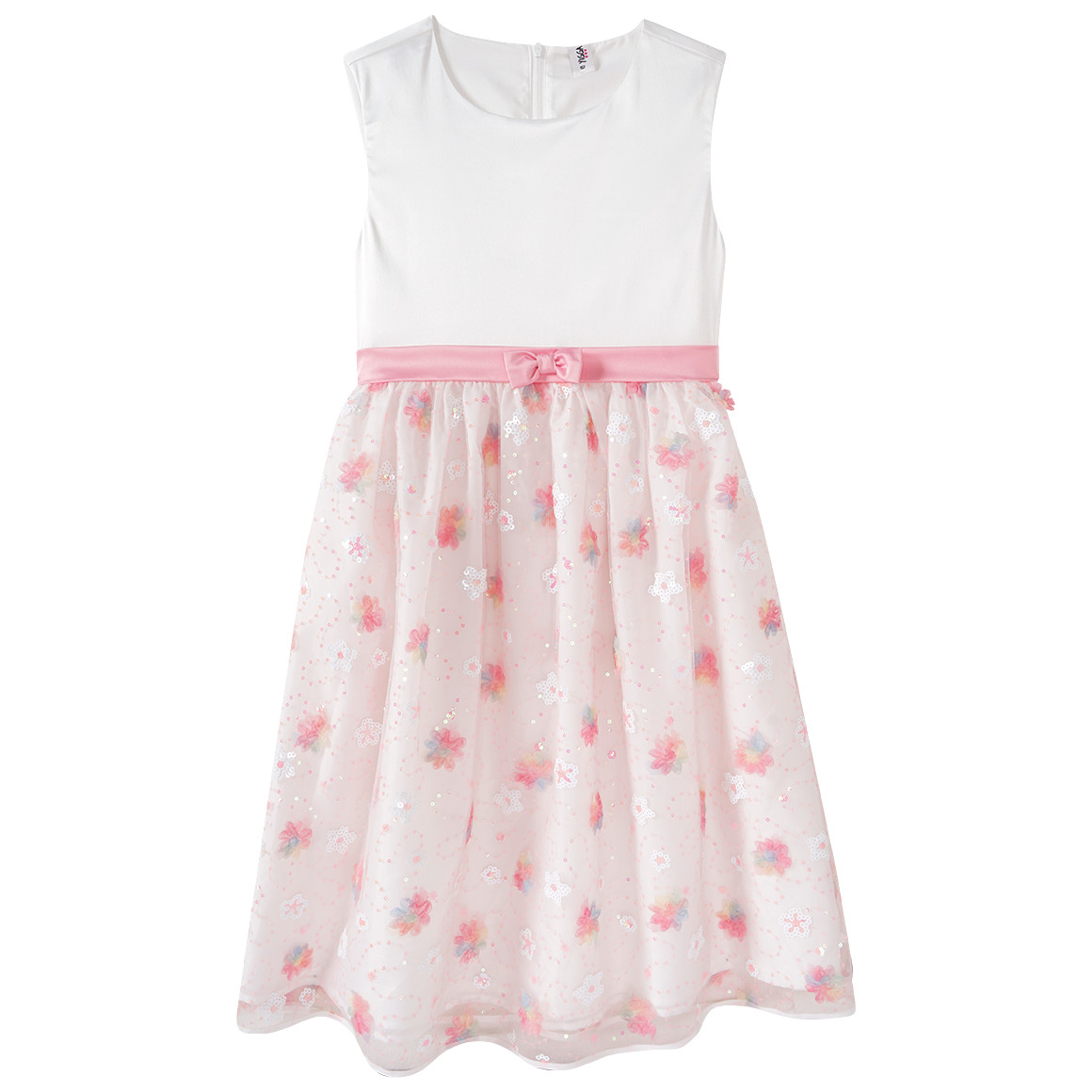 Yigga Festliches Mädchen Kleid mit Zierschleife cremeweiss