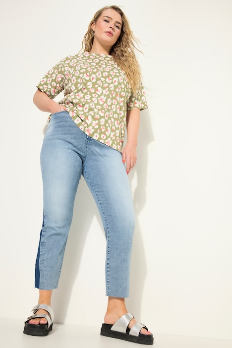 Mom-Jeans, HighWaist, weites Bein, seitlicher Keil, 5-Pocket