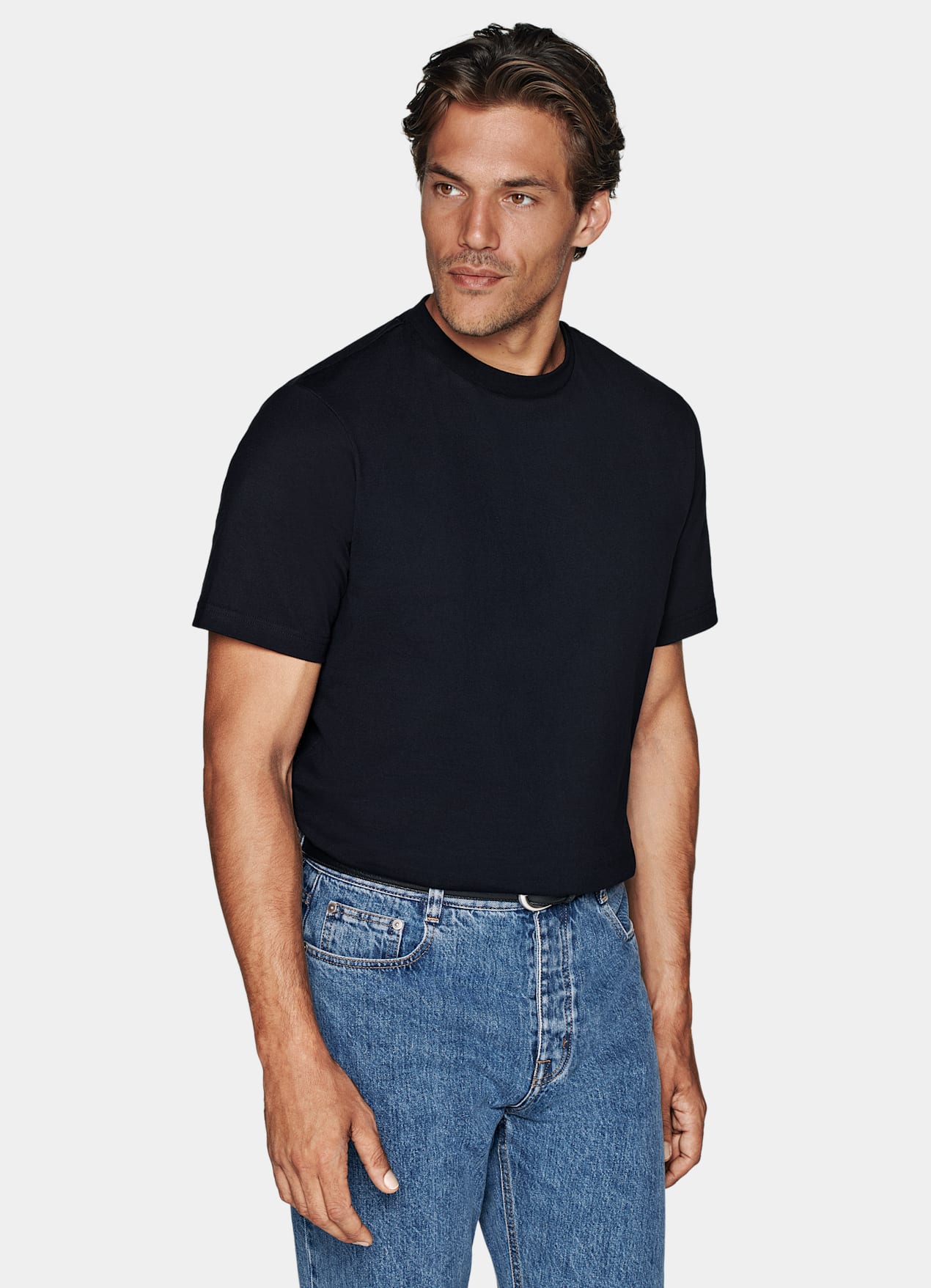 T-shirt col rond bleu marine