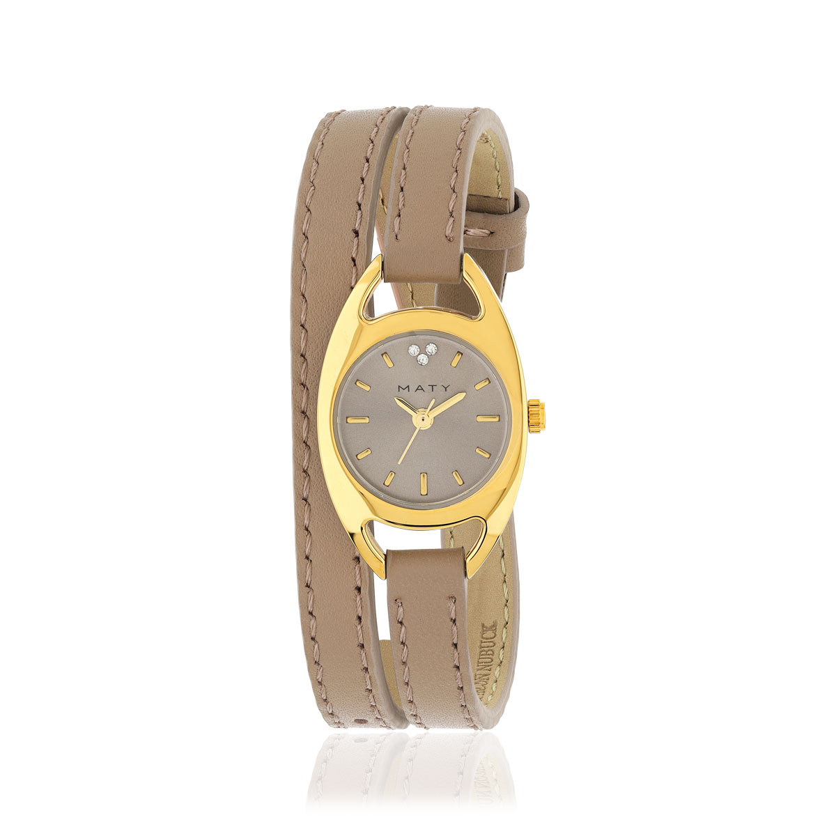 Montre femme dorée bracelet cuir marron foncé double tour