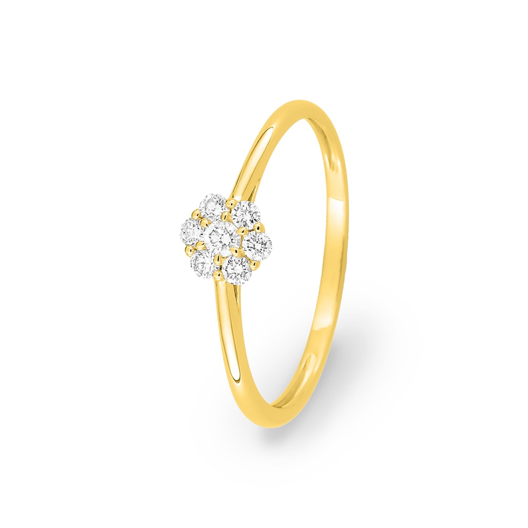 Cluster Ring 375/9 K Gelbgold mit Lab Grown Diamanten 0.15 ct