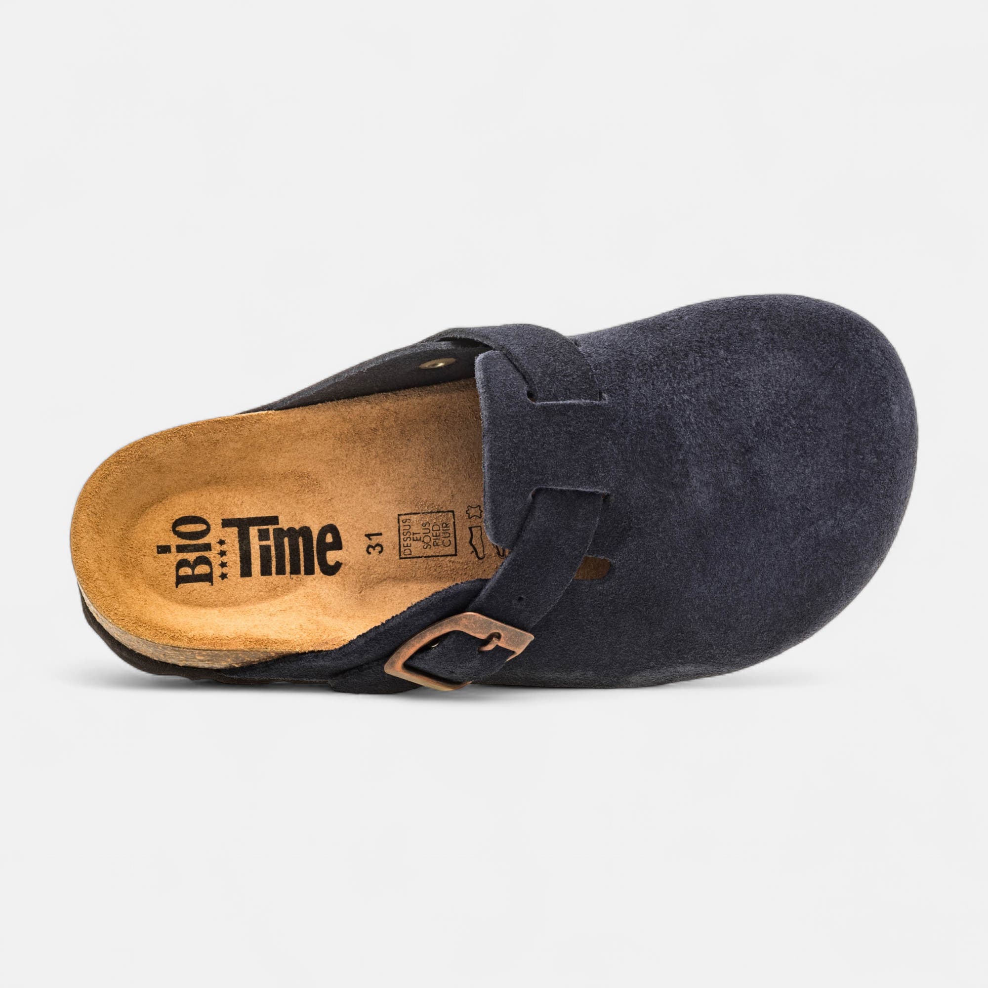 Mules semelle liège Garçon en cuir bleu marine