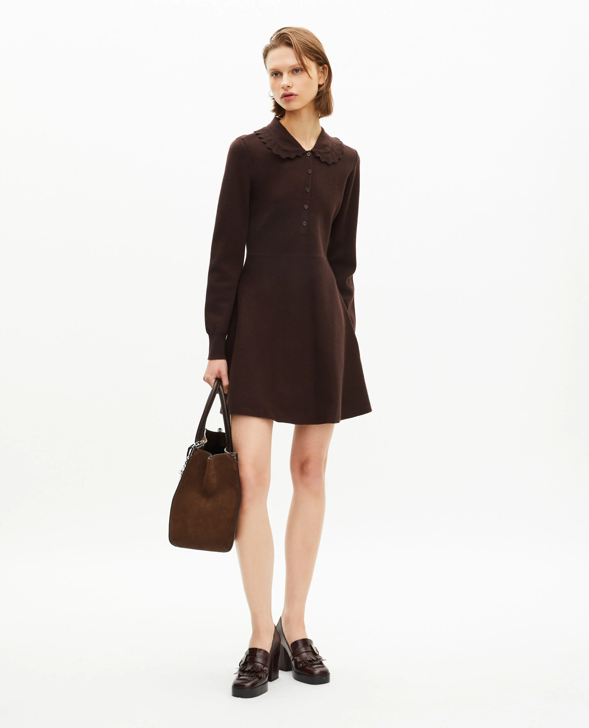 Robe courte en maille marron
