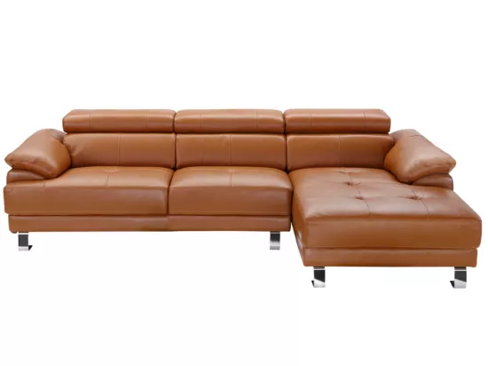 Canapé d'angle droit en cuir premium camel EXCELSIORA