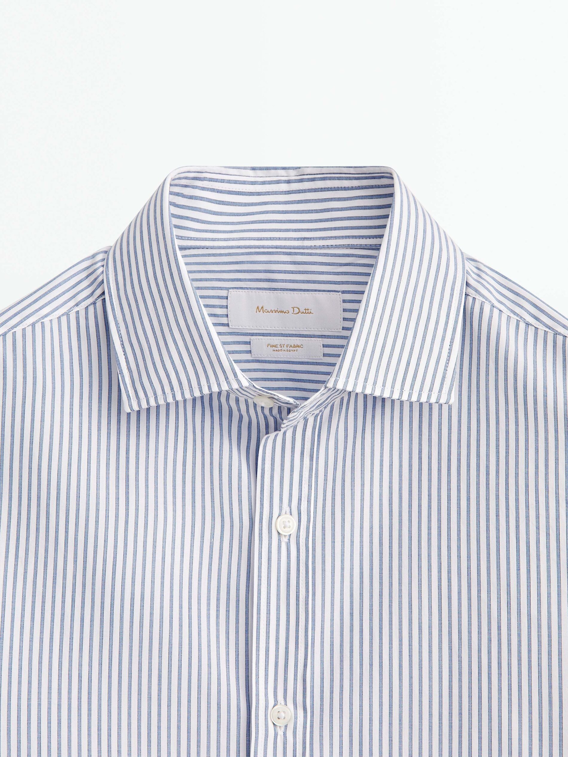 Camisa slim fit de algodão popeline com micro-listras - AZUL MARINHO
