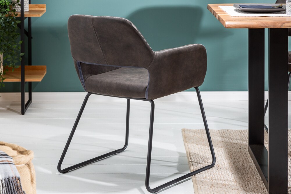 riess-ambiente Stuhl MUSTANG - antik grau Microfaser mit Armlehne