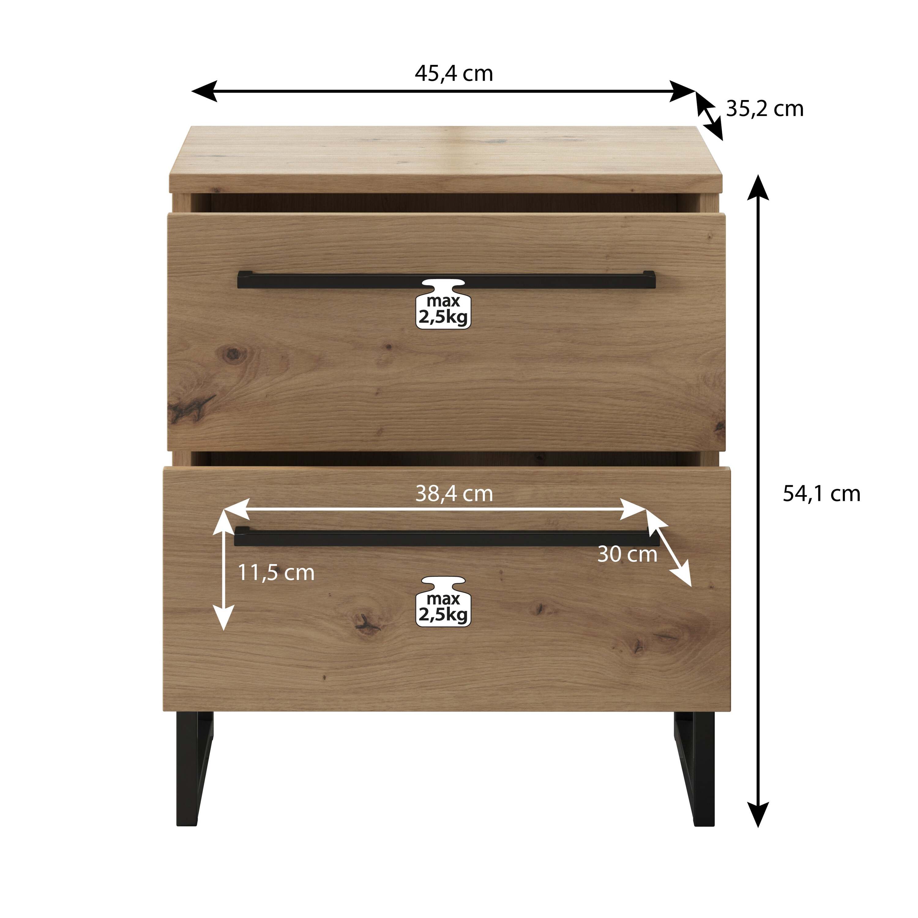 Meubella - Nachtkastje Saturn - Eiken - Zwart - 45 cm