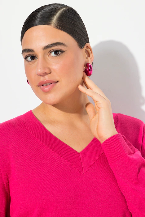 Pullover, V-Ausschnitt, Langarm, weicher Feinstrick, rot pink