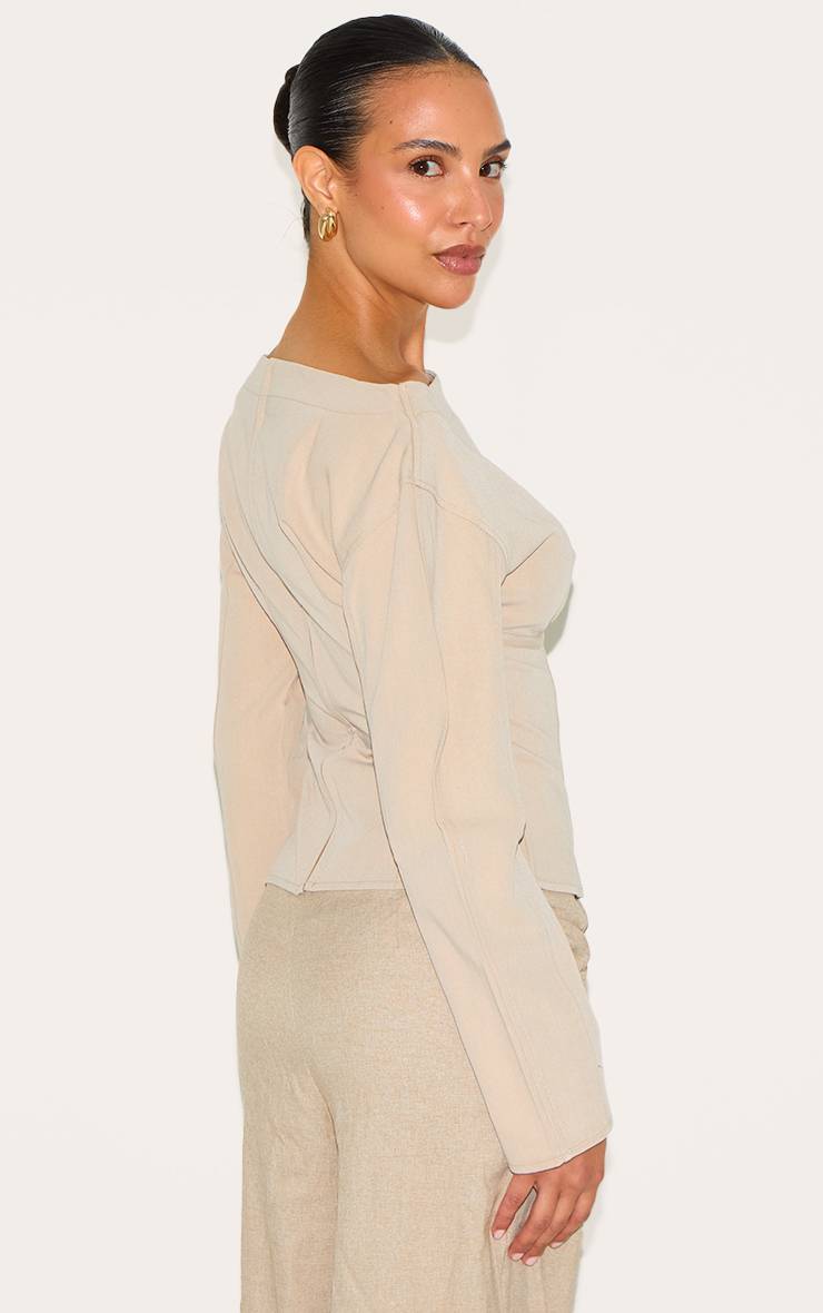 Gris Pierre Haut Long Petite Avec Détail Taille Cintrée En Tissu Tissé