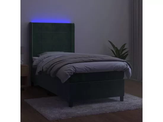 Sommier tapissier et matelas et LED Vert foncé 90x200cm Velours