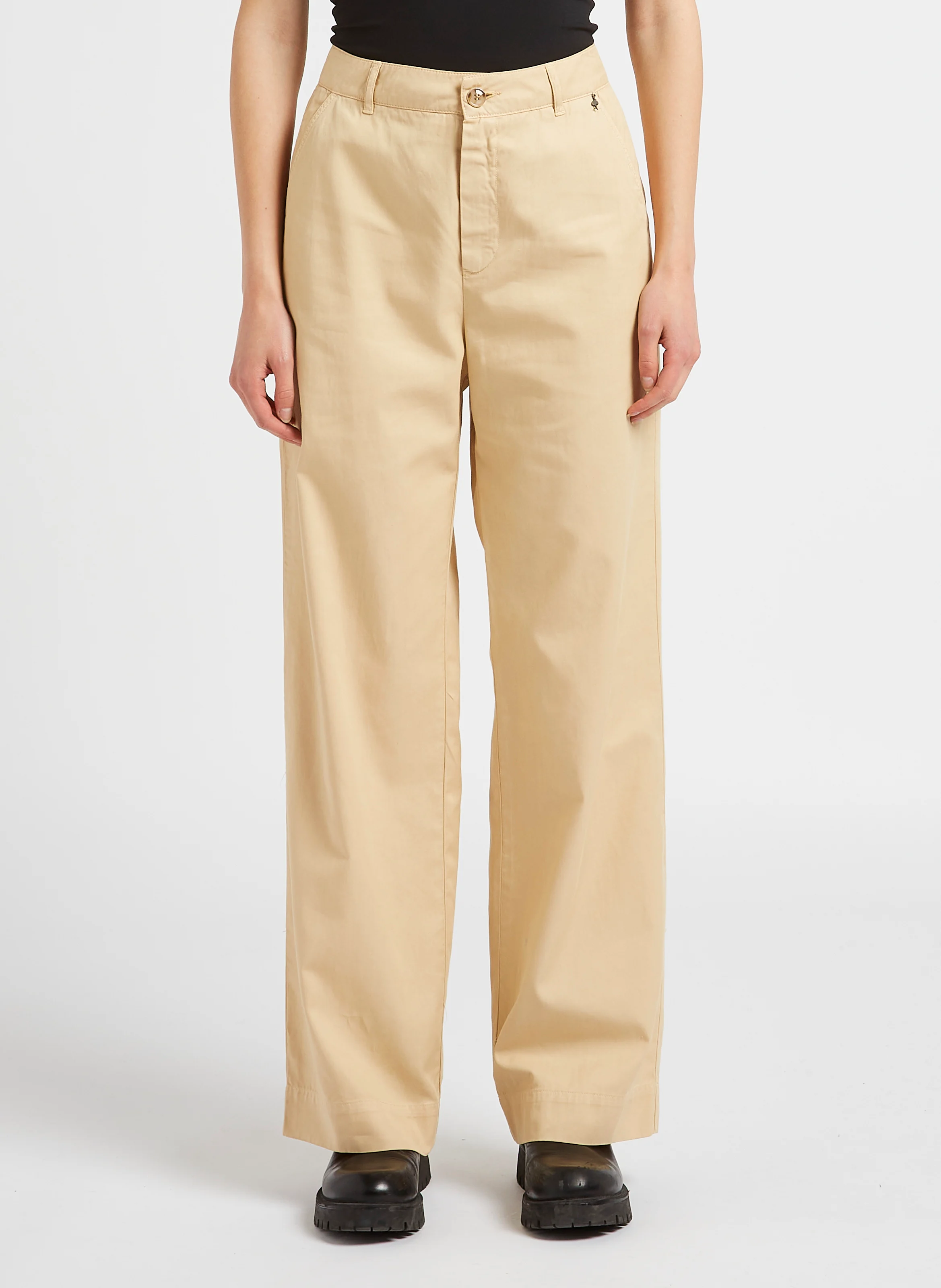 PACEY - Pantalon droit en popeline de coton mélangé| Marron