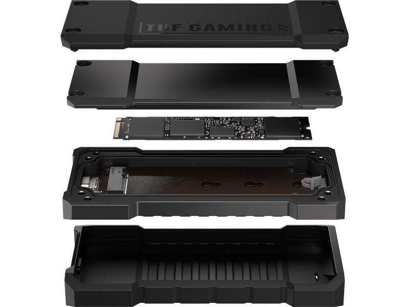 ASUS Externes Gehäuse TUF Gaming A2 M.2 SSD Gehäuse USB-C 3.1 mit duale M.2 NVMe PCIe- und SATA-Schnittstellen