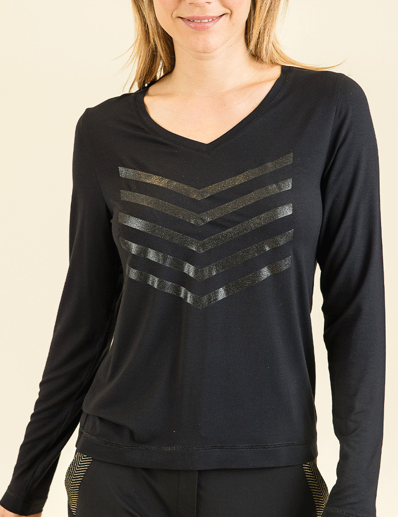 HBT BASICS ESSENTIELS | JUSTINE COTON MODAL TOP FEMME NOIR/NOIR GLITTER