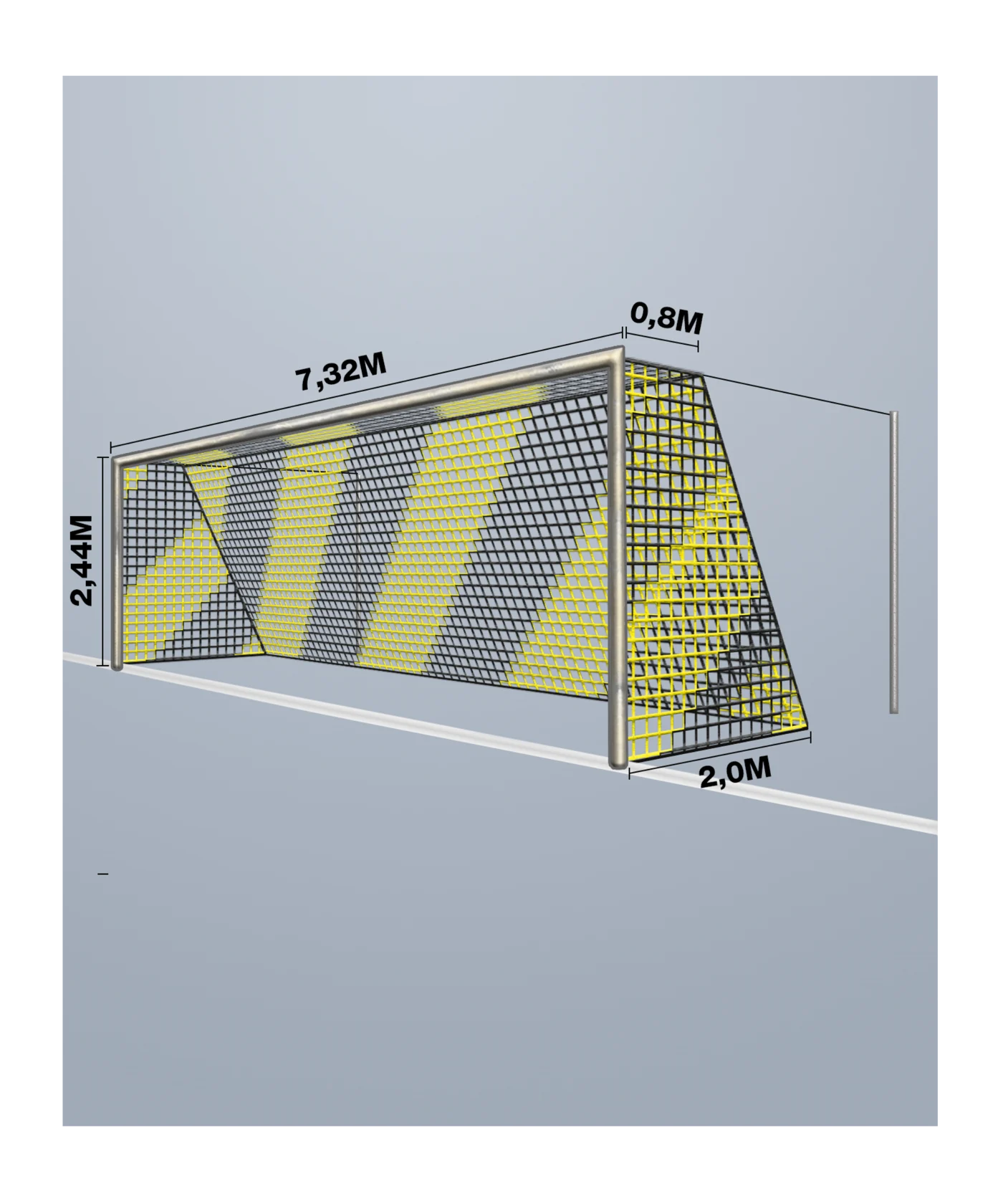 Cawila Tornetz 7,50x2,50m | Tiefe 0,8x2,0m | Maschenweite 12cm | Stärke 4mm | gelb/schwarz
