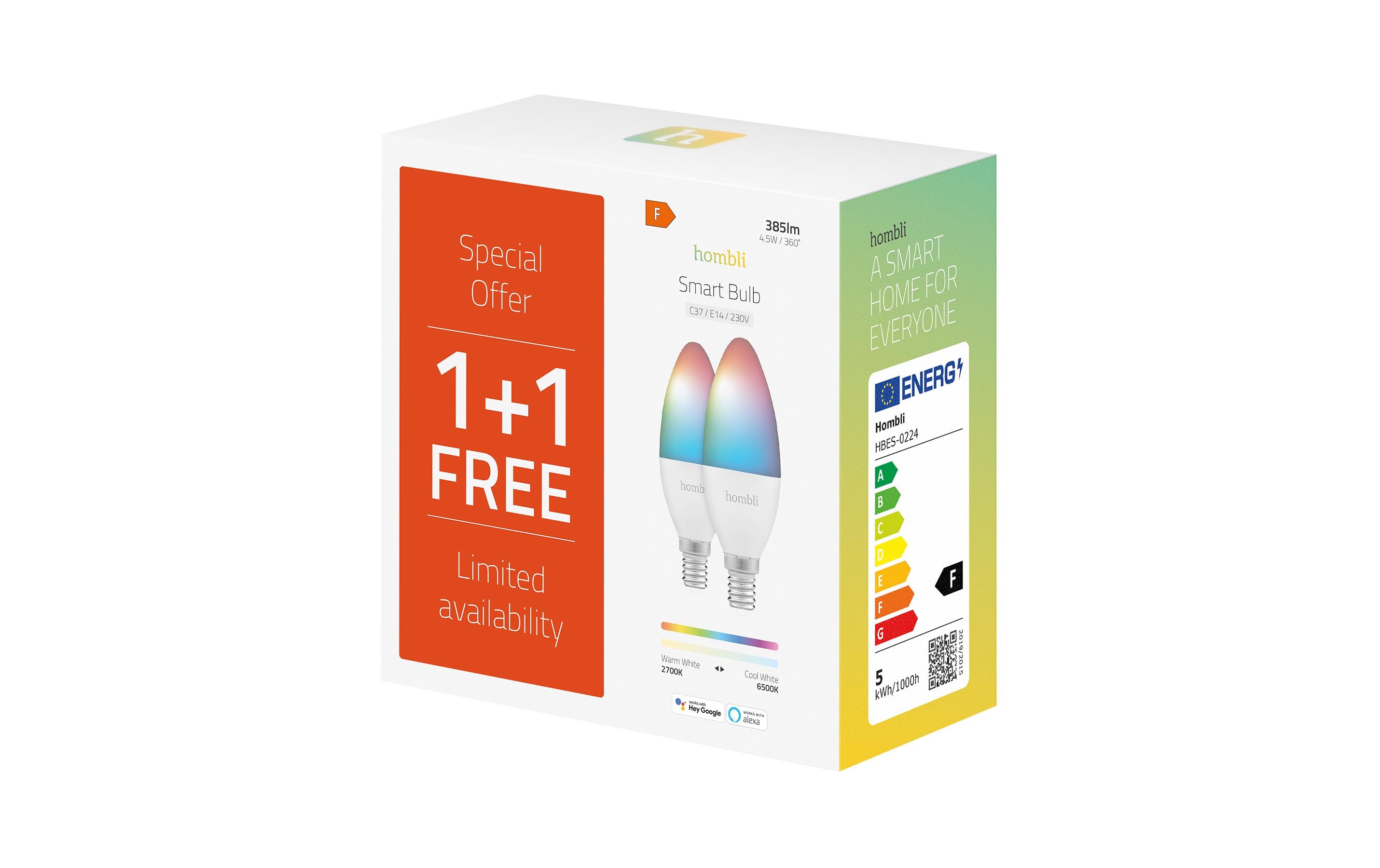 Leuchtmittel E14 (4.5W) RGB + CCT 1+1 PackHombli Smart-Glühlampe