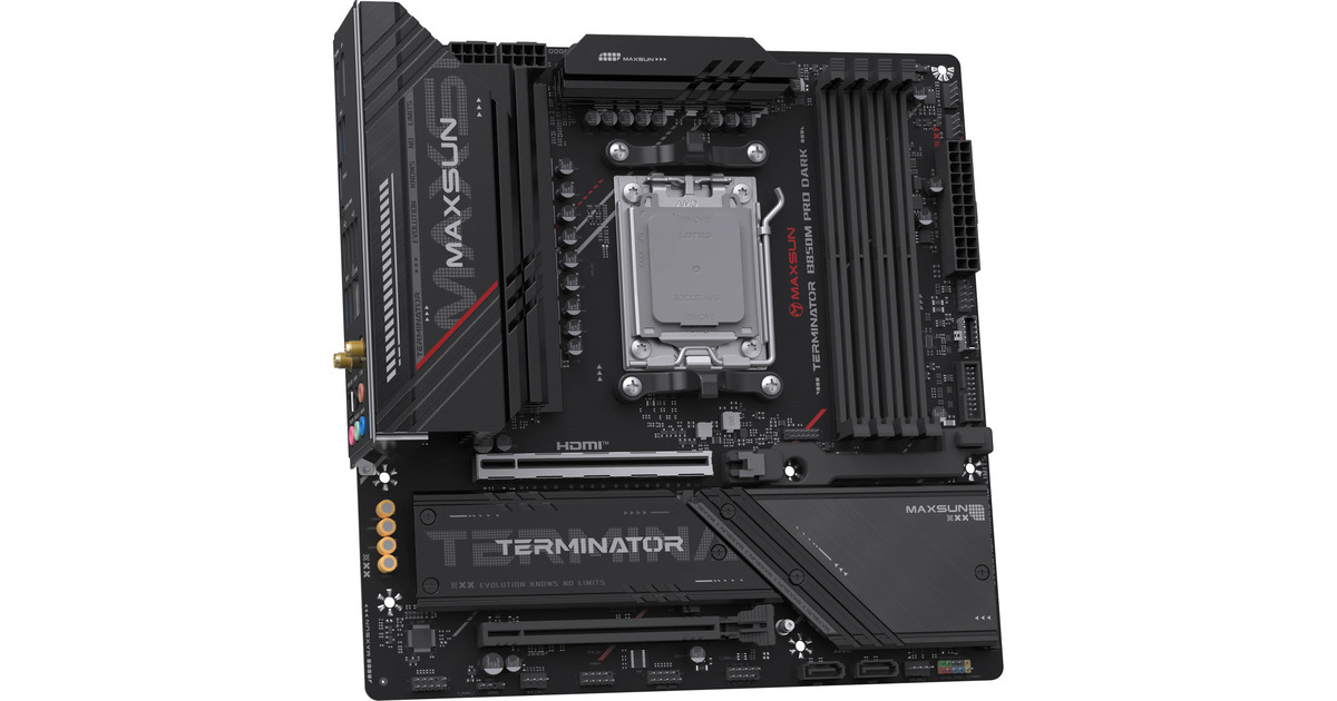 MAXSUNMS-Terminator B850M PRO DARK WIFI socket AM5 moederbord  (Zwart, RAID, 2.5 Gb-LAN, WLAN, BT, Sound, µATX)