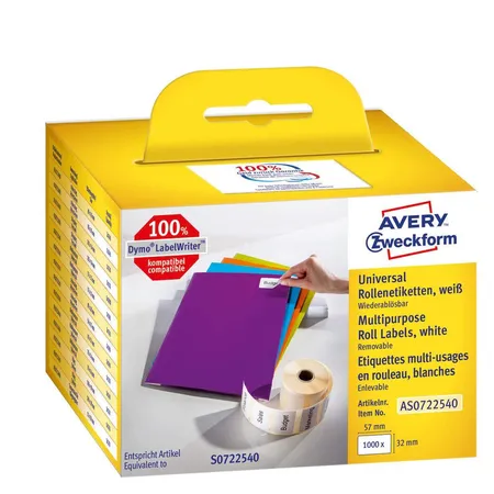 Avery Zweckform AS0722540 Rollenetiketten Etiketten ablösbar 32 x 57 mm, 1 Rolle/1.000 Etiketten, weiß