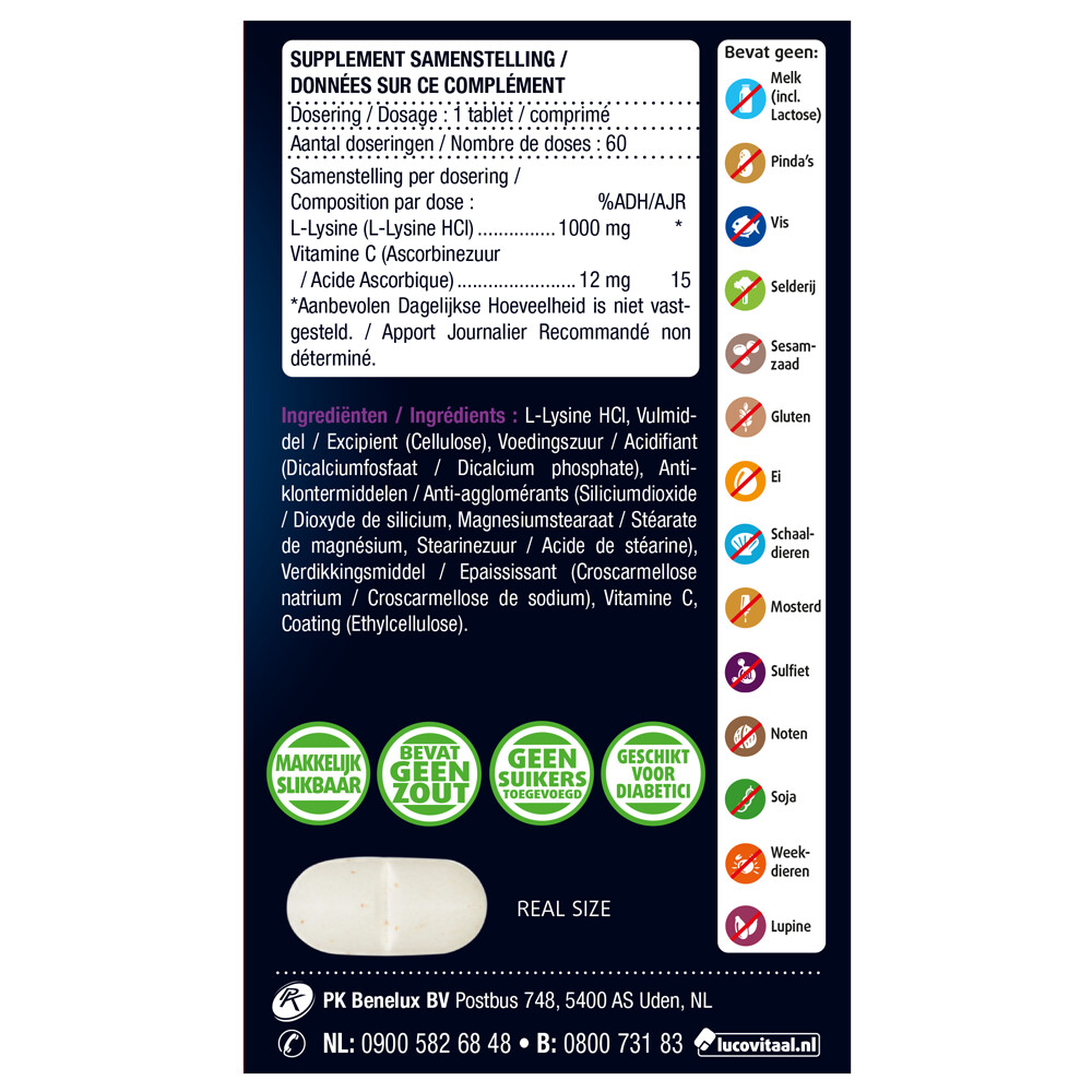 2x Lucovitaal L-Lysine 1000 mg60 tabletten