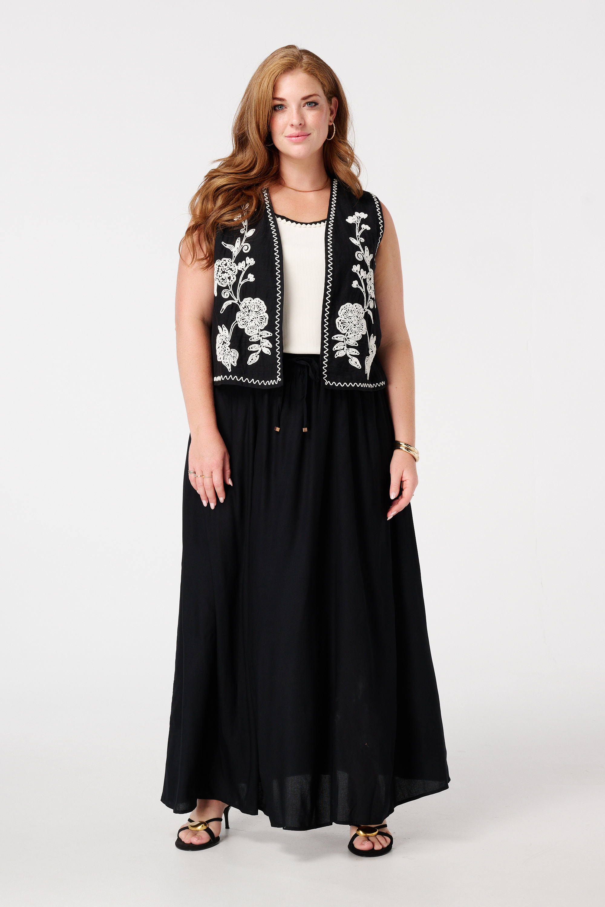 Maxi rok met elastische taille Zwart
