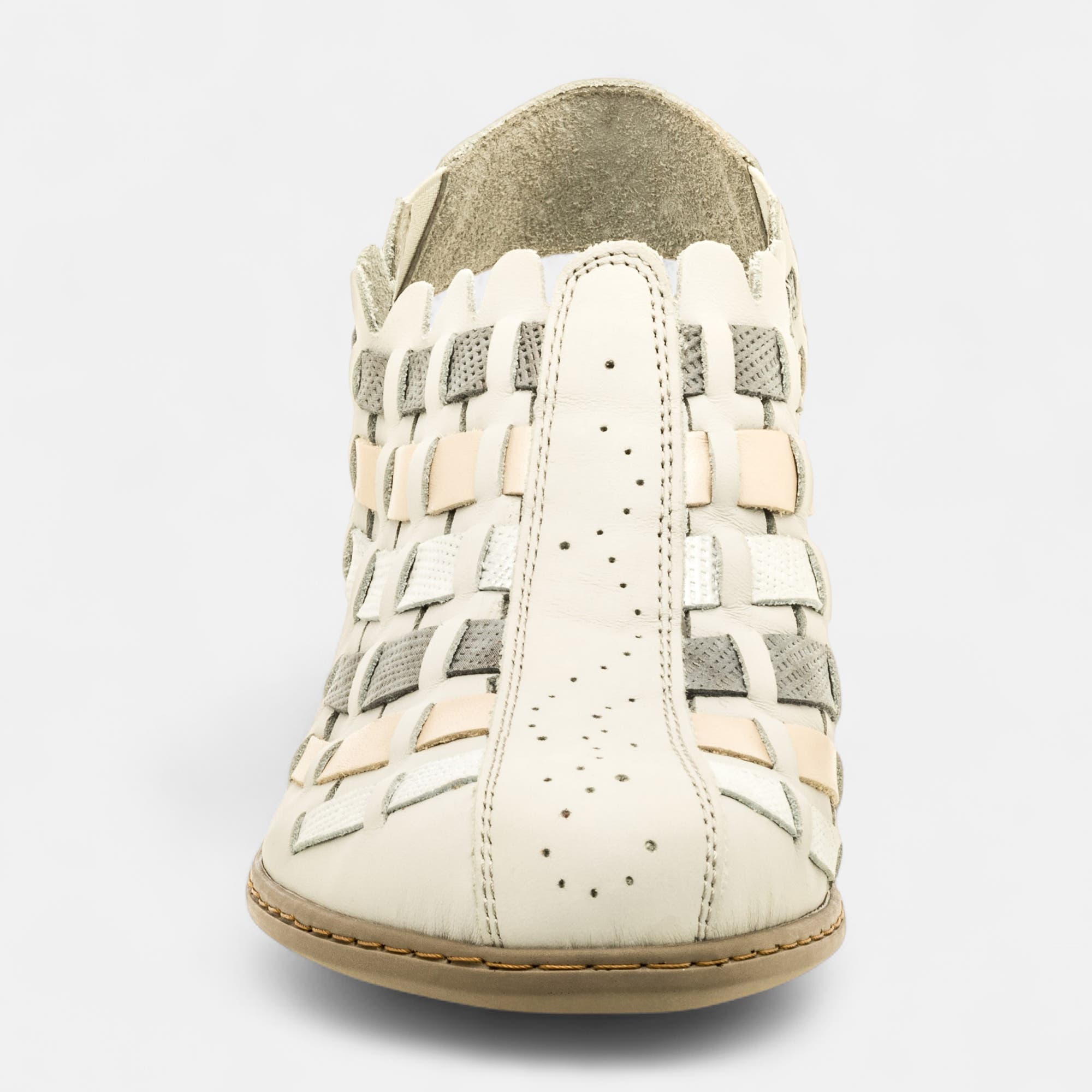 Nu-pieds confort à talon Femme en cuir beige