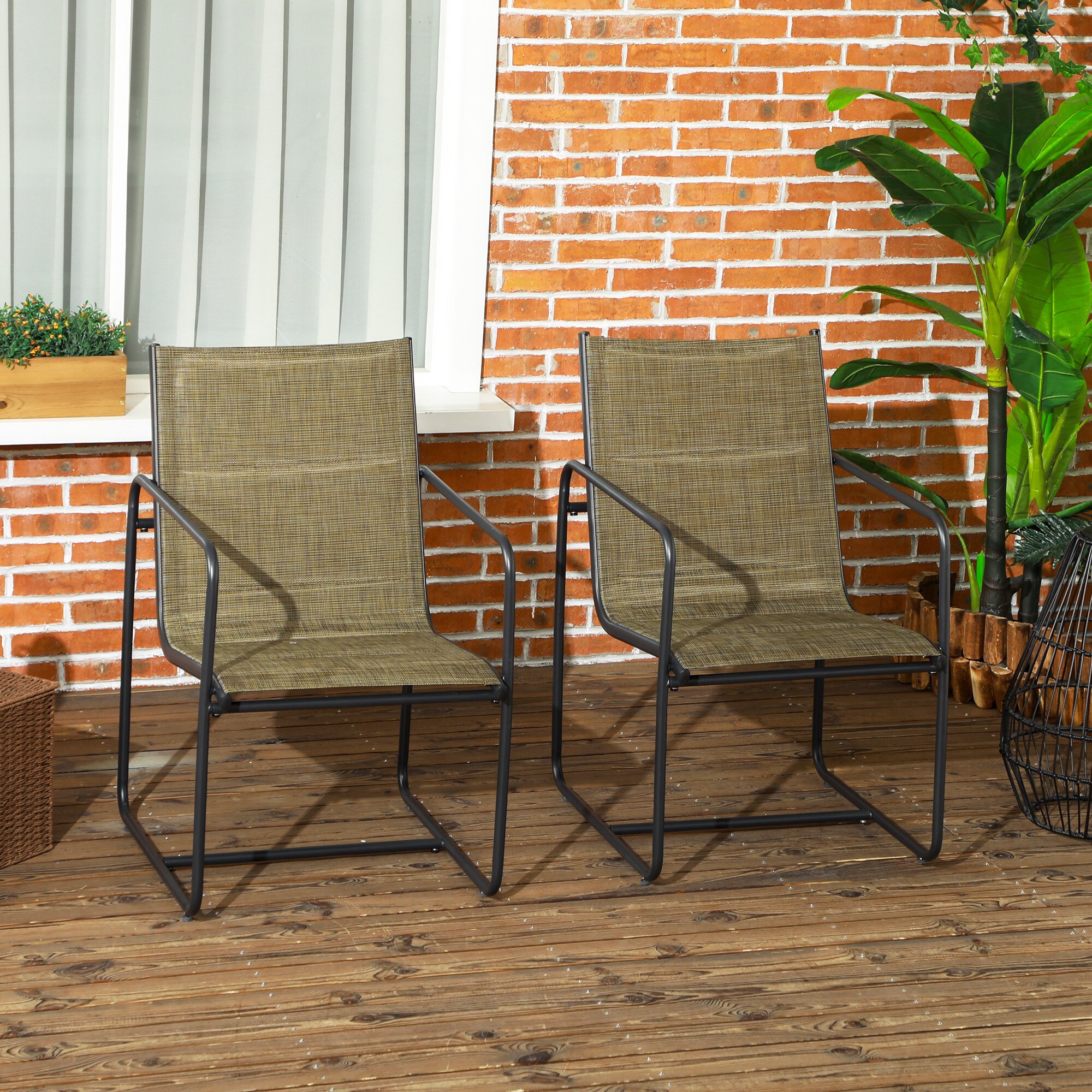 Outsunny Gartenstuhl mit verstellbaren Füßen braun 54L x 66,5B x 88H cm