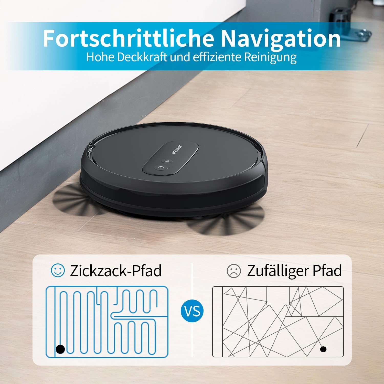 AIRROBO Saugroboter, Staubsauger Roboter mit 2800 Pa Saugkraft, Roboterstaubsauger mit Ladestation, P25 Saugroboter ohne Wischfunktion für Teppich Tierhaare Hartböden, APP Steuerung, 120 Min Laufzeit