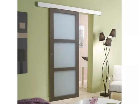 Porte Coulissante Marron Ral7006 Vitrage Transparent H204 X L83 + Rail Alu Gd Menuiseries