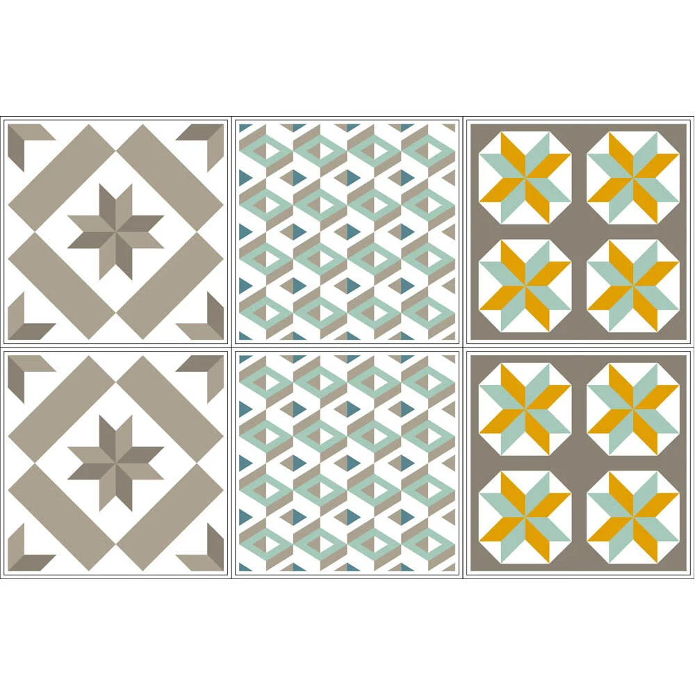 Sticker imitation carreau de ciment 15x15 cm taupe x6