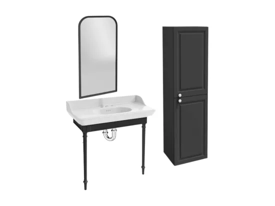Console JACOB DELAFON Cléo 1889 avec plan vasque 3 trous + miroir + colonne droite + siphon chromé