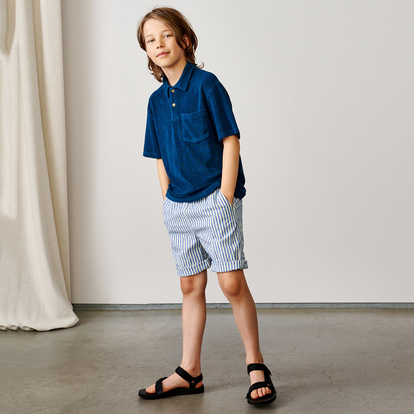 Bellerose Bermuda en Coton mélangé Stan rayé bleu/blanc