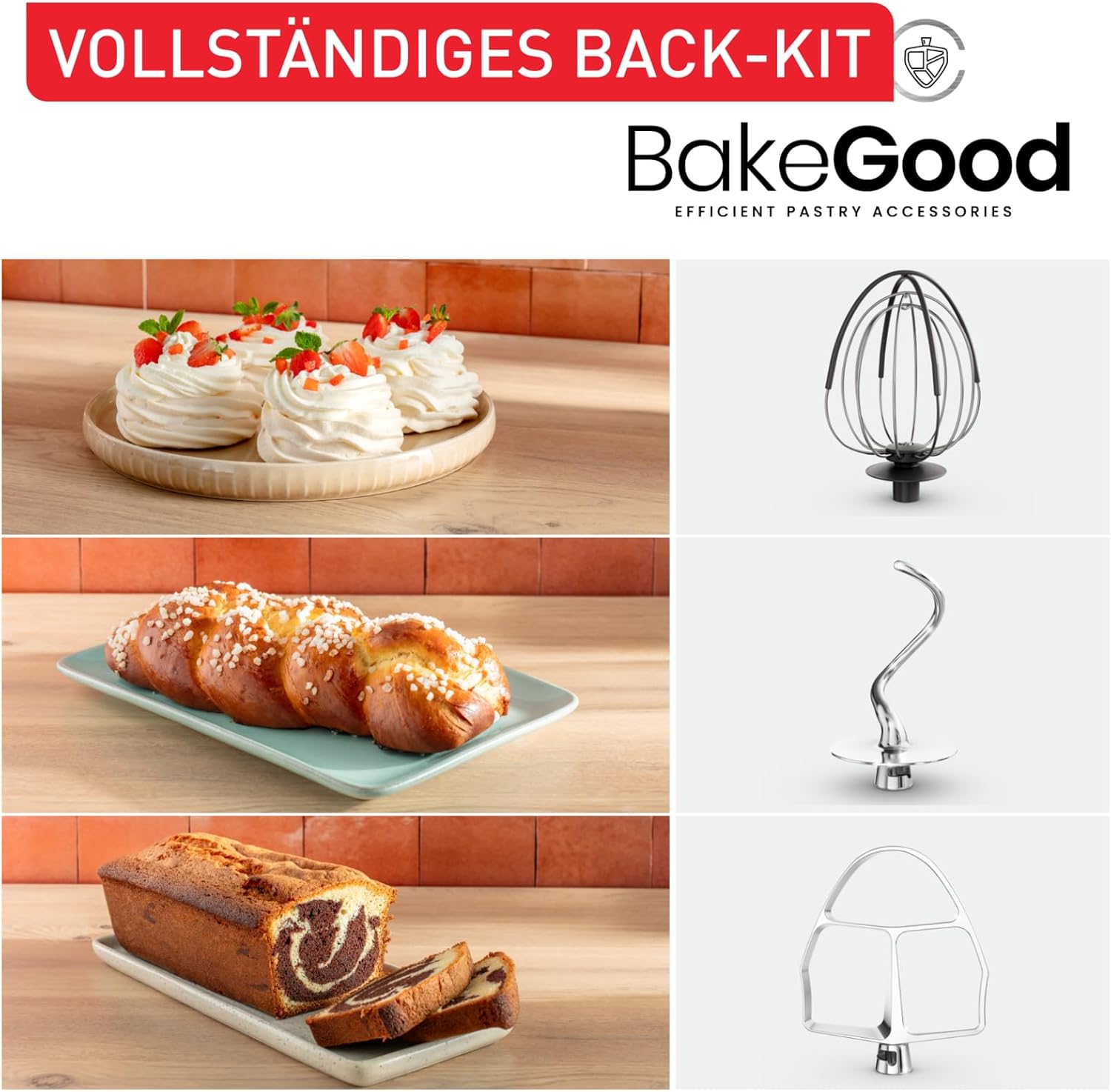 Tefal Bake Partner Küchenmaschine, leistungsstarke 1100 W, inkl. Standmixeraufsatz + Back-Kit, Abschaltautomatik bei Anheben des Armes, planetarisches Rührsystem, 4,6-l-Schüssel, Silber, QB525B38