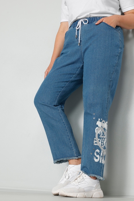 Jeans-Joggpants, Saumdruck, Elastikbund