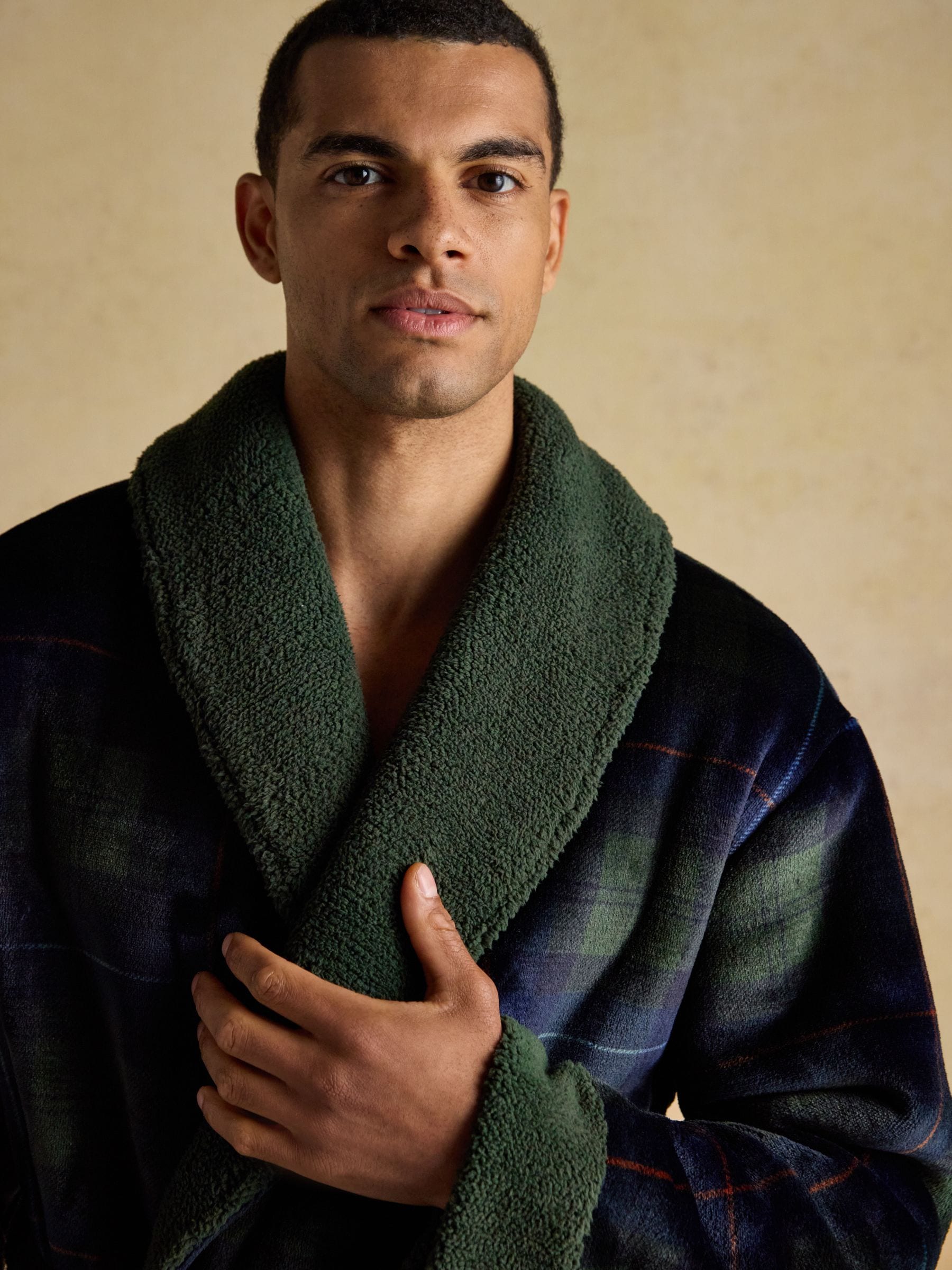 Groen/marineblauw - Joules Montague Fleece Dressing Gown