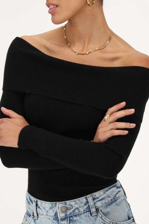 Zwarte off-shoulder top met rib