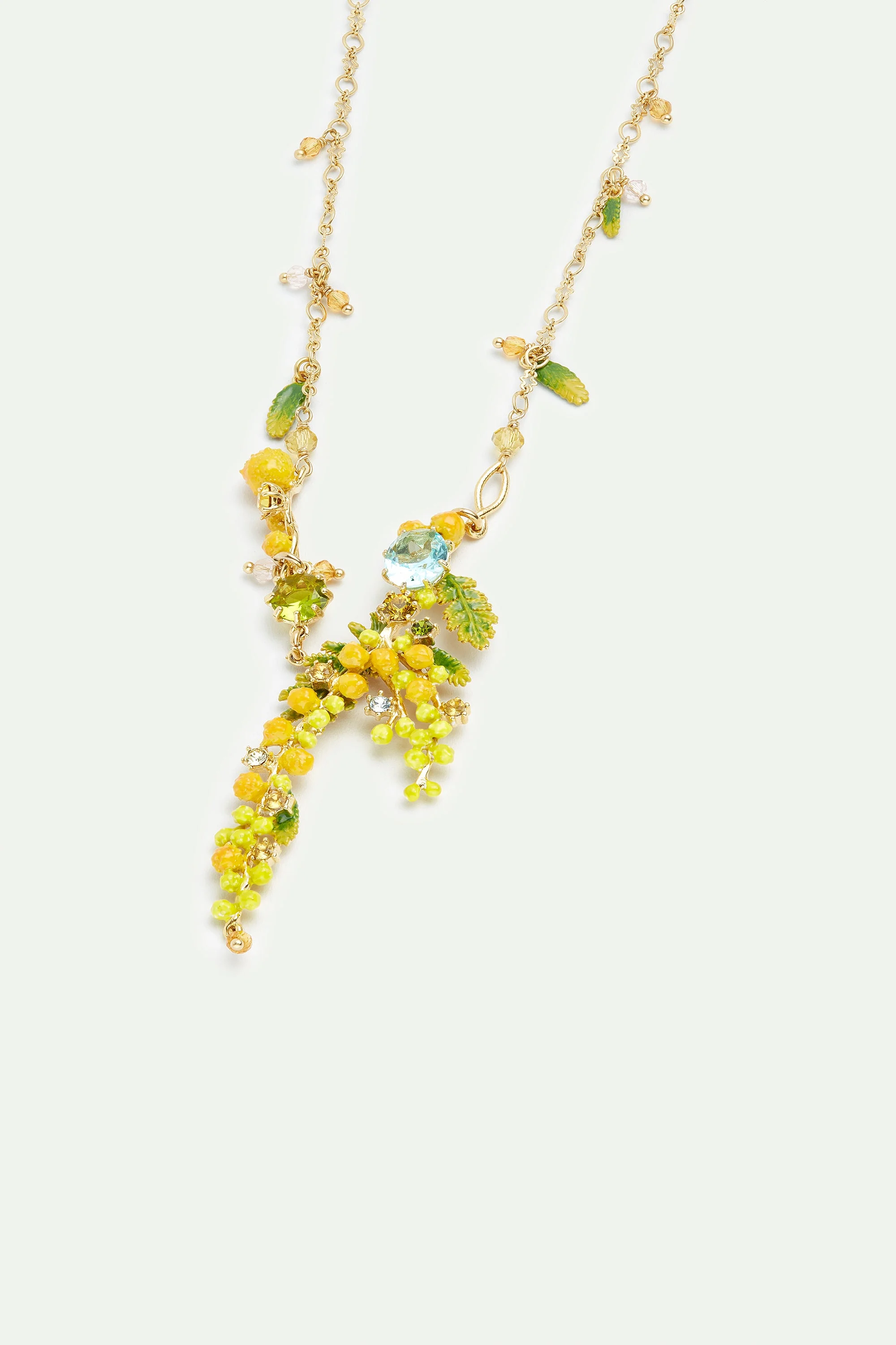 Collier plastron branches de mimosa, fougères et petites feuilles | Jaune