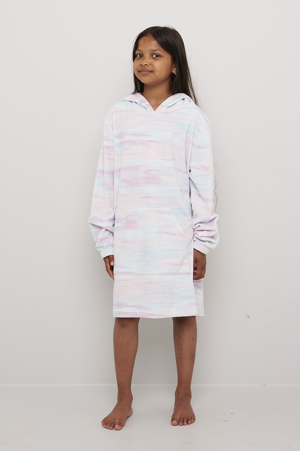 Lang hettegenser i fleece Rainbow