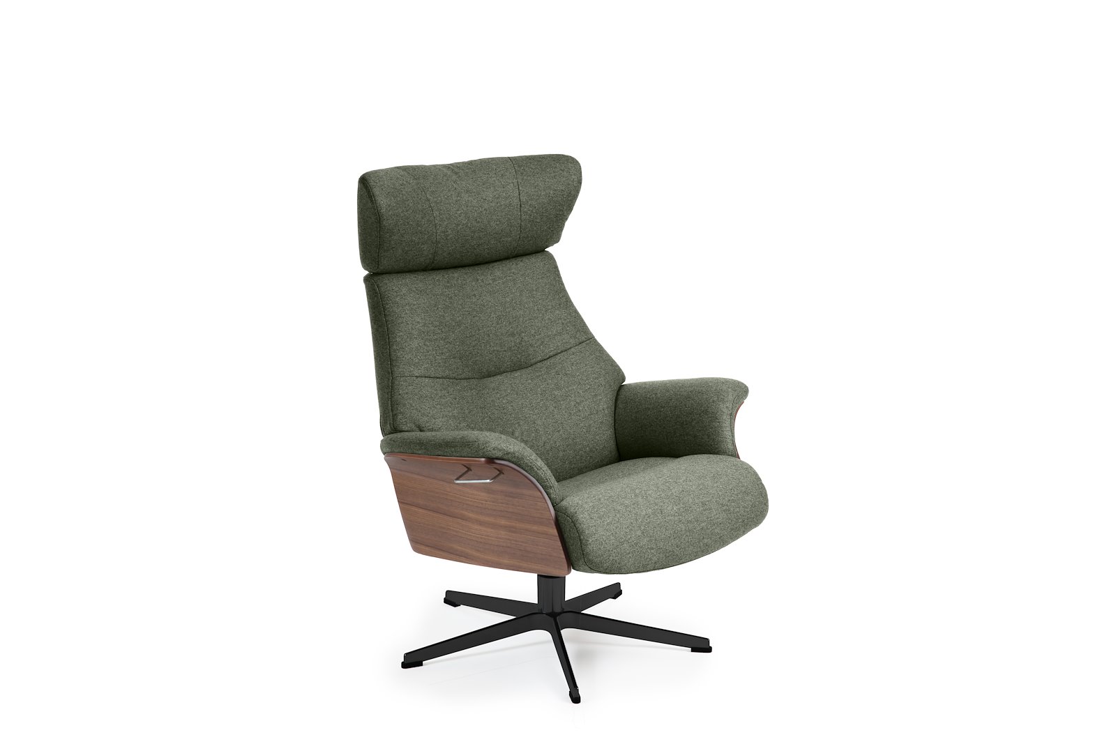 Air lenestol I tekstil Sheford 1383-28 Forrest, høy standard svingfot sort alu. Skrog i valnøtt